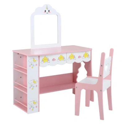 Costway Kids Vanity Set Princess Girls Makeup Table With Mirror And Chair-white In Multi