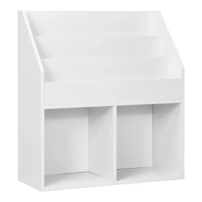 Costway Kids Wooden Bookshelf Bookcase Children Toy Storage Cabinet Organizer-white In Multi