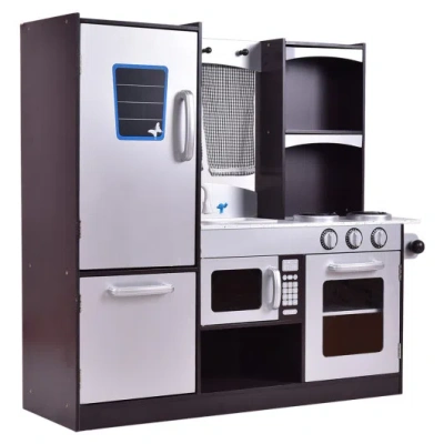 Costway Kids Wooden Modern Kitchen Cooking Pretend Play Set In Multi