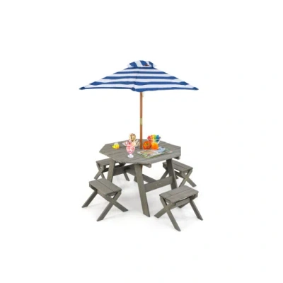 Costway Kids Wooden Table Set For Children Aged 3+ Years-gray In Multi