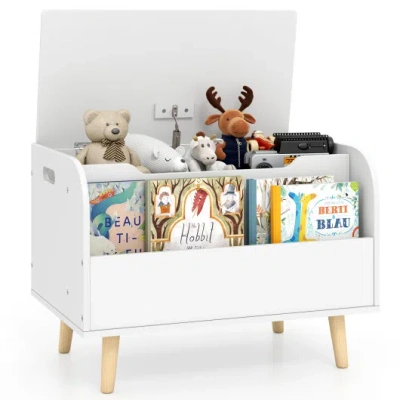 Costway Kids Wooden Toy Box With Front Bookshelf And 4 Solid Wood Legs For Playroom-white In Multi