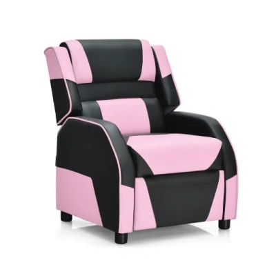 Costway Kids Youth Pu Leather Gaming Sofa Recliner With Headrest And Footrest-pink In Multi