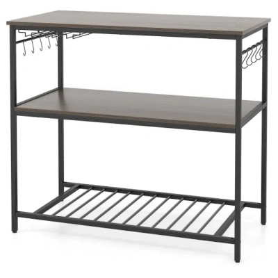 Costway Kitchen Island With 3 Shelves Wine Glass Holders And 10 Hooks-gray In Multi