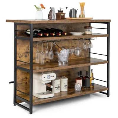 Costway Kitchen Island With 4-tier Storage Shelf And Long Footrest For Home-rustic Brown