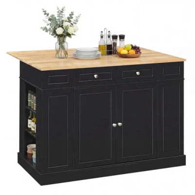 Costway Kitchen Island With Storage And 3-level Adjustable Shelves-black