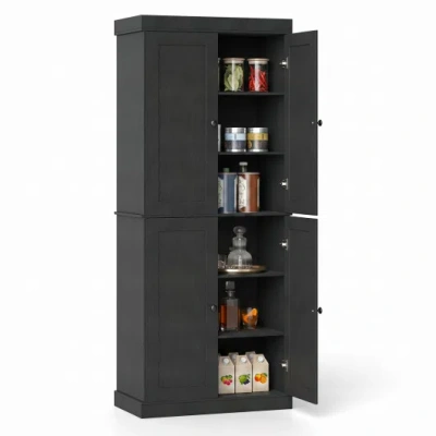 Costway Kitchen Pantry Cabinet With 2 Adjustable Shelves And Anti-tipping Kits For Living Room-black