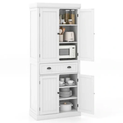 Costway Kitchen Pantry Storage Cabinet With Doors Drawer And Adjustable Shelves-white