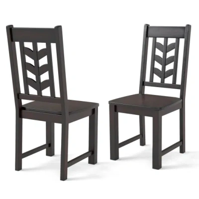 Costway Kitchen Side Dining Chair Set Of 2 With Rubber Wood Frame-rustic Brown In Gray