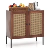 Costway Kitchen Sideboard With 2 Rattan Doors And Adjustable Shelf-walnut In Multi