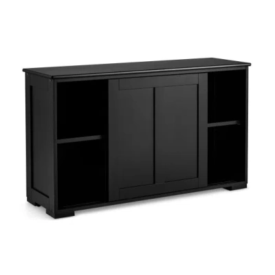 Costway Kitchen Storage Cupboard Cabinet With Sliding Door-black