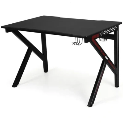 Costway K-shaped Gaming Desk With Cup Holder Headphone In Black