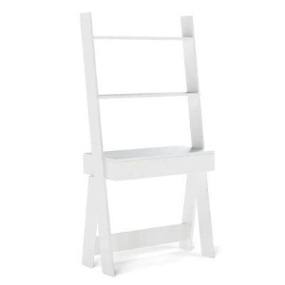 Costway Ladder Shelf Desk With Countertop Drawer And Anti-toppling Device-oak In White