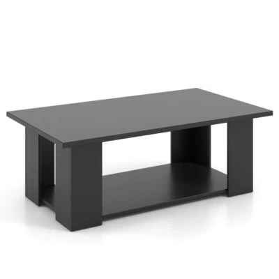 Costway Large 36/41 Inch 2-tier Wooden Modern Coffee Table With Storage Shelf-black In Gray