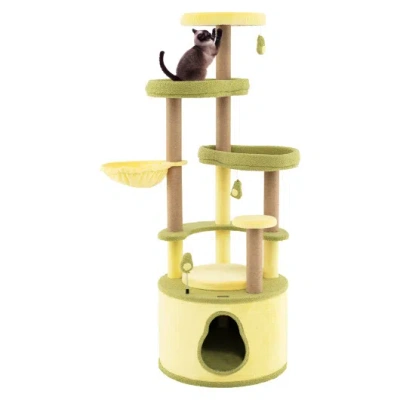 Costway Large Avocado Cat Tree Multi-level Cat Tower With Private Condo-green In Yellow