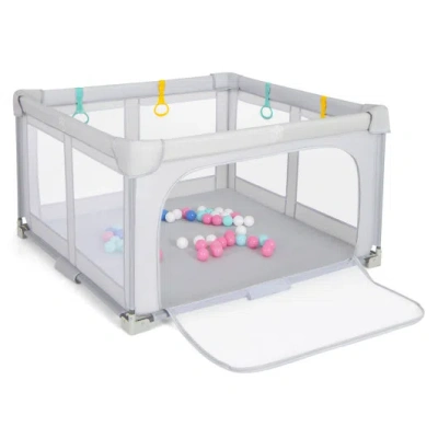 Costway Large Baby Playpen Bpa-free Foldable Toddlers Safety Fence Play Yard With Zipper Gate-s In White