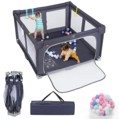 Costway Large Baby Playpen Bpa-free Foldable Toddlers Safety Fence Play Yard-dark Grey In Multi