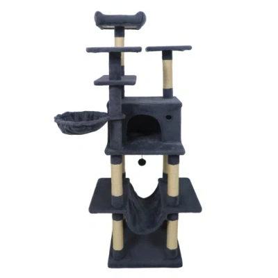 Costway Large Cat Tree For Indoor Cats 63" Tall Cat Tower-dark Gray In Blue