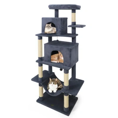 Costway Large Cat Tree For Indoor Cats 70" Tall Cat Tower-dark Gray In Blue