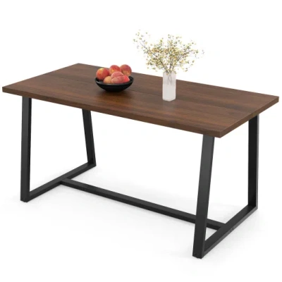 Costway Large Dining Table With Heavy-duty Metal Frame And Anti-slip Foot Pads-coffee In Brown