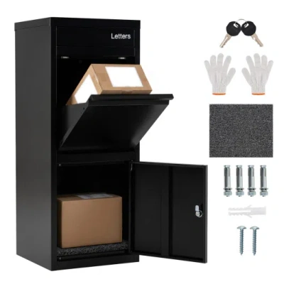 Costway Large Galvanized Package Delivery Box For Outside With Anti-theft Design-black In Multi