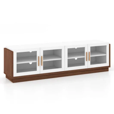 Costway Large Tv Stand For Tvs Up To 75 Inch With 4 Tempered Glass Doors For Living Room-white