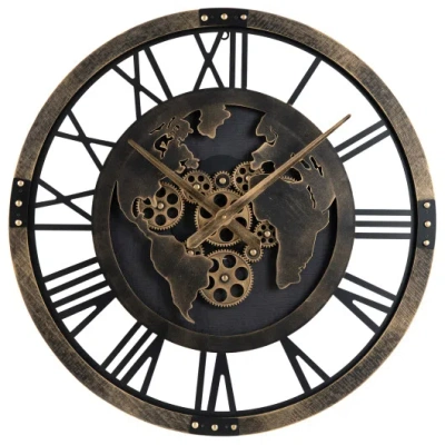 Costway Large Wall Clock 27" Gear Clock With World Map-brown In Gray