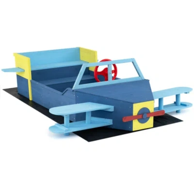 Costway Large Wooden Kids Sandbox With Bottom Liner And Bench Seat-blue
