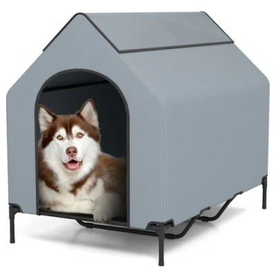 Costway Large/middle/small Outdoor Elevated Pet House With Ventilated Windows-l In Gray