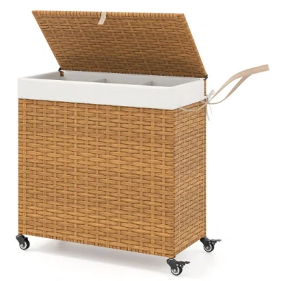 Costway Laundry Hamper With Wheels And Lid-natural In Brown