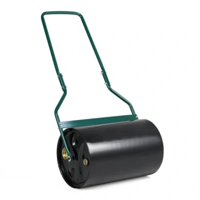Costway Lawn Roller 12 Gallon Water/sand Filled Garden Drum Roller With U-shape Handle In Black