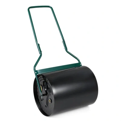 Costway Lawn Roller 16 Gallon Water/sand Filled Garden Drum Roller With Leak-proof Inlet In Black