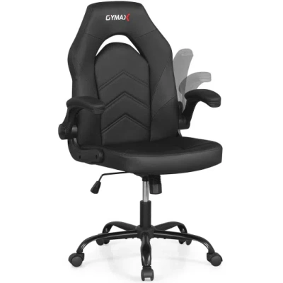 Costway Leather Office Chair Ergonomic Computer Desk Chair With Flip-up Armrests-black