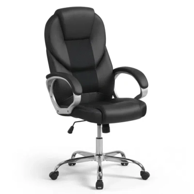 Costway Leather Office Chair Ergonomic Mesh Executive Chair With Padded Armrests And Rocking Backrest-black