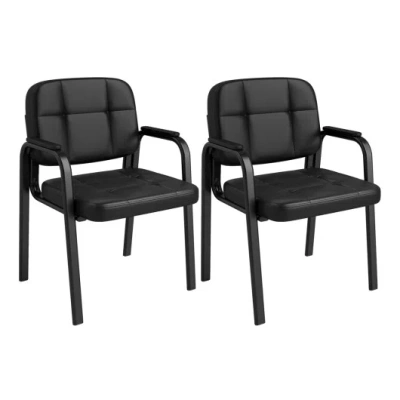 Costway Leather Office Reception Chairs Waiting Room Guest Chairs Set Of 2 In Black