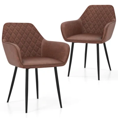 Costway Leisure Dining Chair Set Of 2 With Curved Backrest And Wide Seat-coffee In Brown
