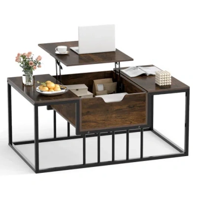 Costway Lift Top Coffee Table Modern Center Table With Hidden Storage Compartment-rusitc Brown In Black