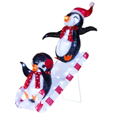 Costway Lighted Christmas Decoration Penguins 3d Pre-lit Penguins Slide With 170 Led Lights In Multi