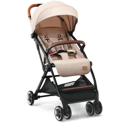 Costway Lightweight Aluminium Frame Baby Stroller With Net-beige In Black