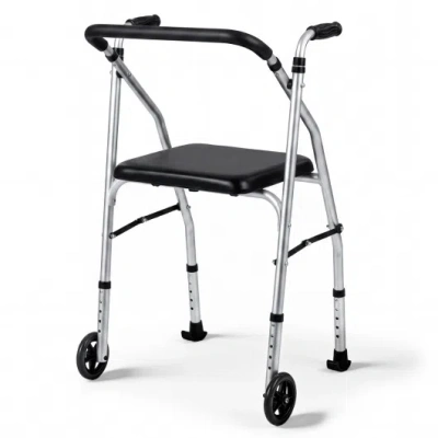 Costway Lightweight Aluminum Mobility Walker For Seniors With 2 Wheels 5-level Adjustable Height And Padded  In Black