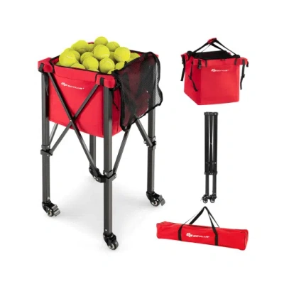Costway Lightweight Foldable Tennis Ball Teaching Cart With Wheels And Removable Bag-red