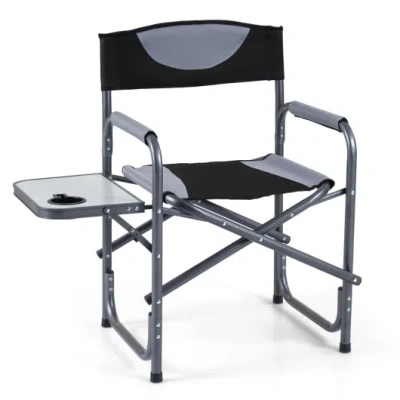 Costway Lightweight Folding Camping Chair With Side Table-black In Gray