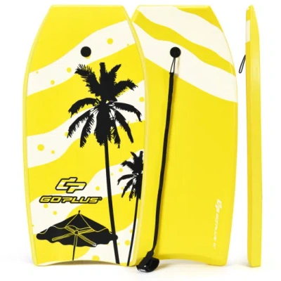 Costway Lightweight Super Bodyboard Surfing With Eps Core Boarding-l In Yellow