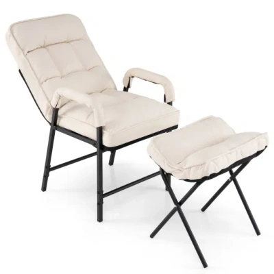 Costway Linen Fabric Modern Accent Chair With Ottoman And Adjustable Backrest-beige In White
