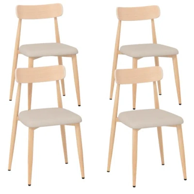 Costway Linen Fabric Upholstered Modern Dining Chair Set Of 4 With Padded Seat And Curved Back-oak In Brown