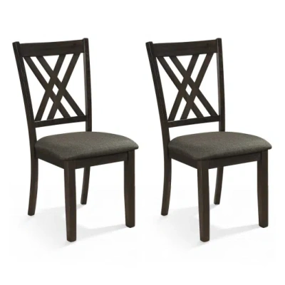 Costway Linen Fabric Upholstered Wooden Dining Chair Set Of 2 With Rubber Wood Frame For Dining Room-gray In Brown