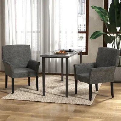 Costway Linen Seat Reception Chair With Wood Frame In Gray