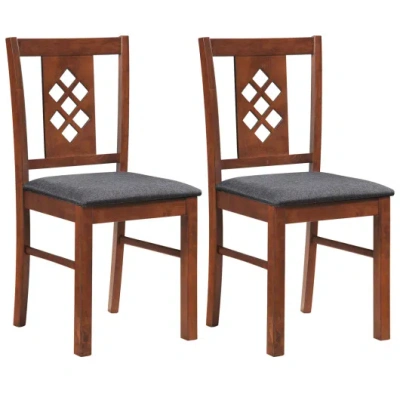 Costway Linen Style Upholstered Kitchen Chairs With Wood Frames Set Of 2-cherry In Brown