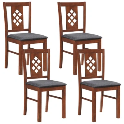 Costway Linen Style Upholstered Kitchen Chairs With Wood Frames Set Of 4-cherry In Brown