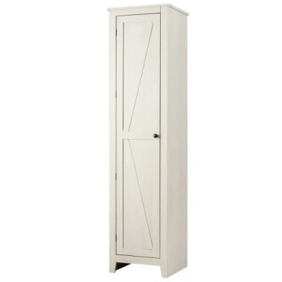 Costway Linen Tower Bathroom Storage Cabinet Tall Slim Side Organizer With Shelf-white In Gray