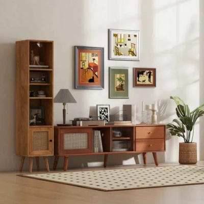 Costway Living Room Bundle: Tv Stand, Storage Cabinet And Accent Chair In Brown